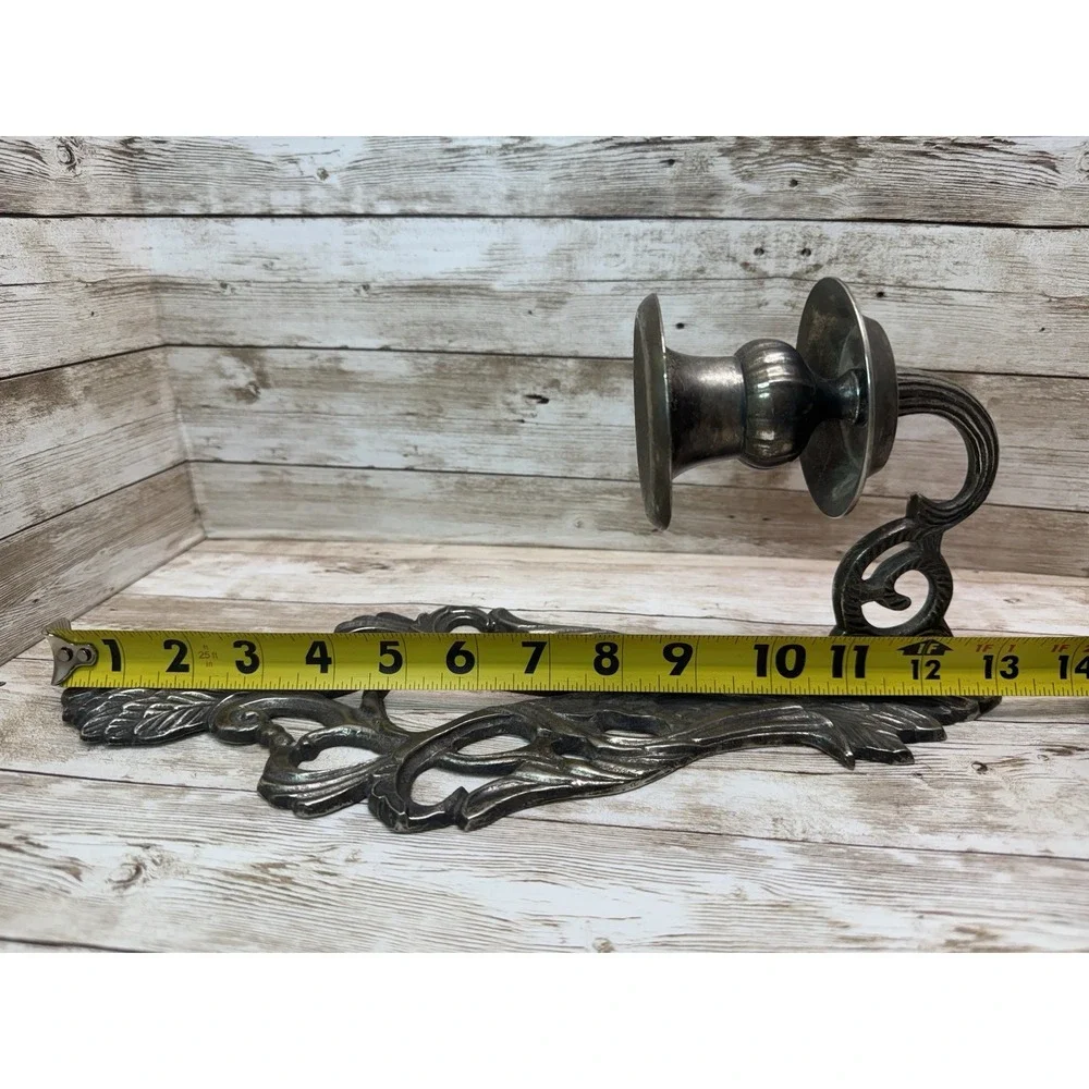 VTG Hollywood Regency Ornate Metal Wall Sconce Candle Holder Gothic Silver Plate